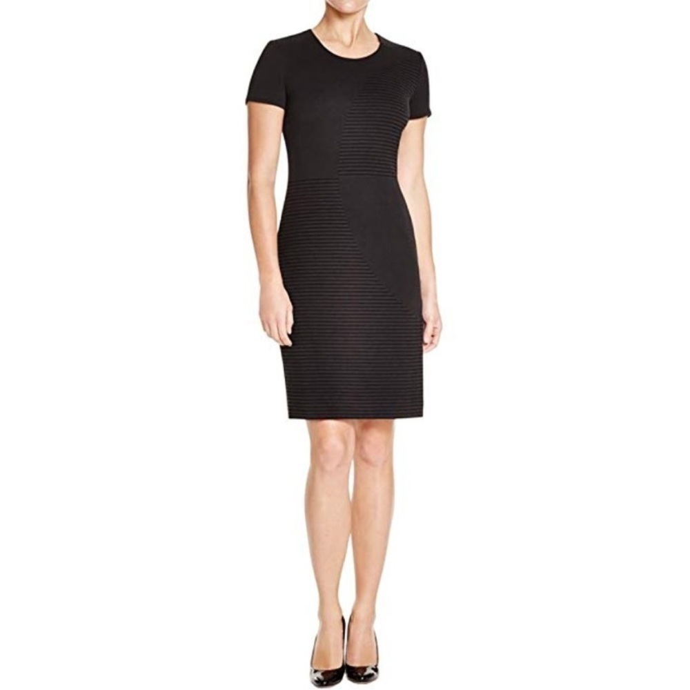 Hugo Boss Harleth short sleeve round neck fitted Sheath Dress Black size 4